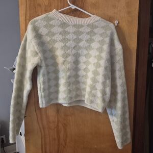 SHEIN Mint Green and Cream Checkered Sweater